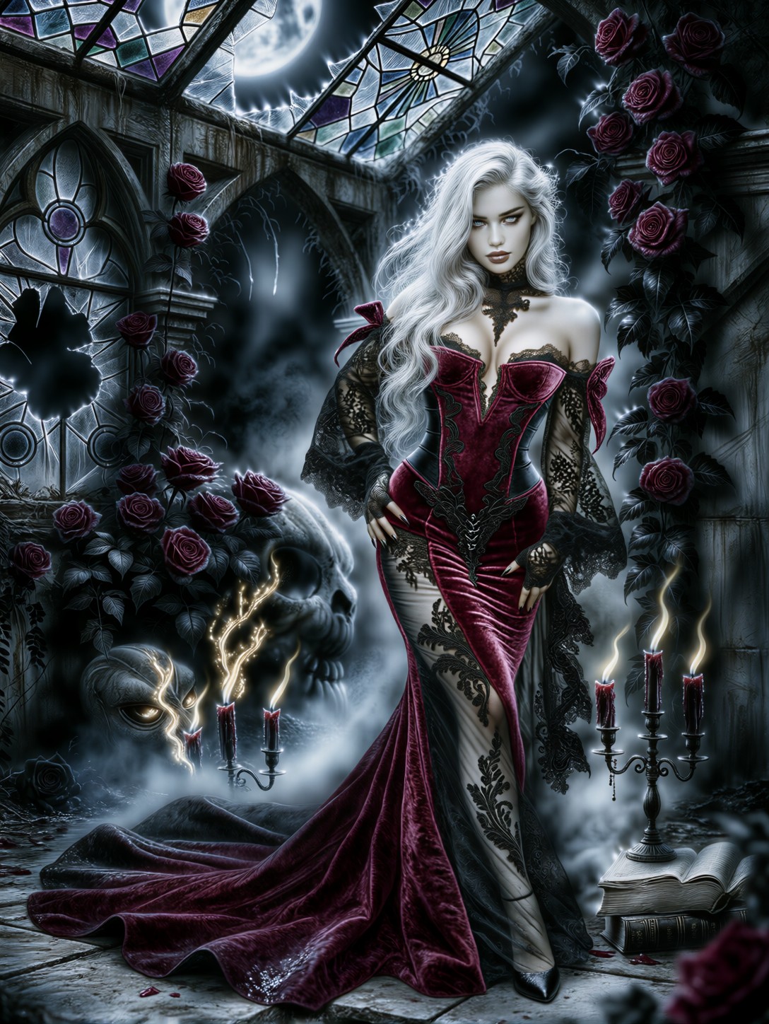 Elegant Gothic Woman In Moonlit Ruins — AI generated image