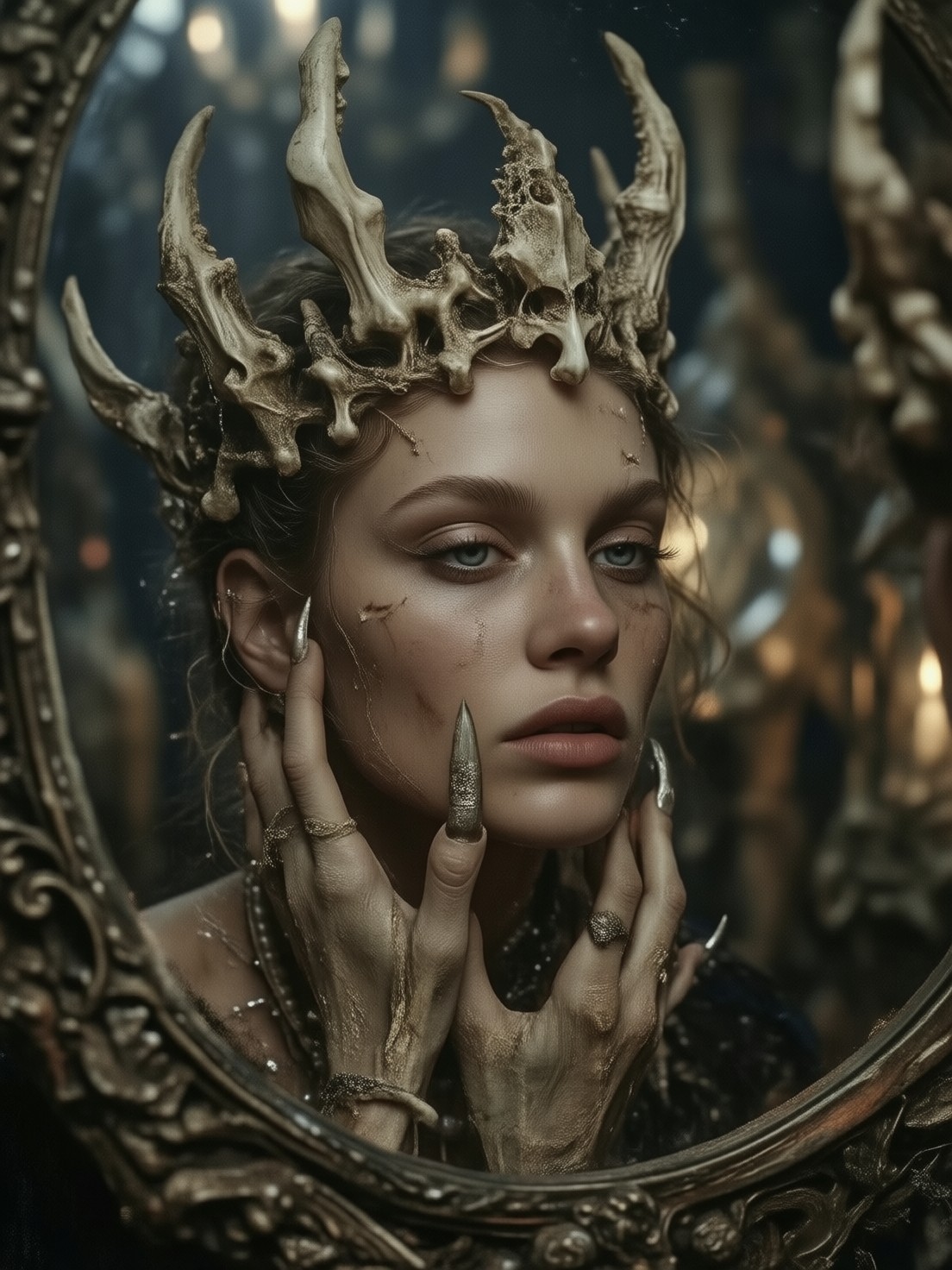 Gothic Horror Portrait with Demonic Mirror Reflection — AI generated image