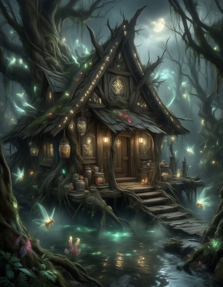 Eerie Witch's Hut in Corrupted Swamp — AI generated image
