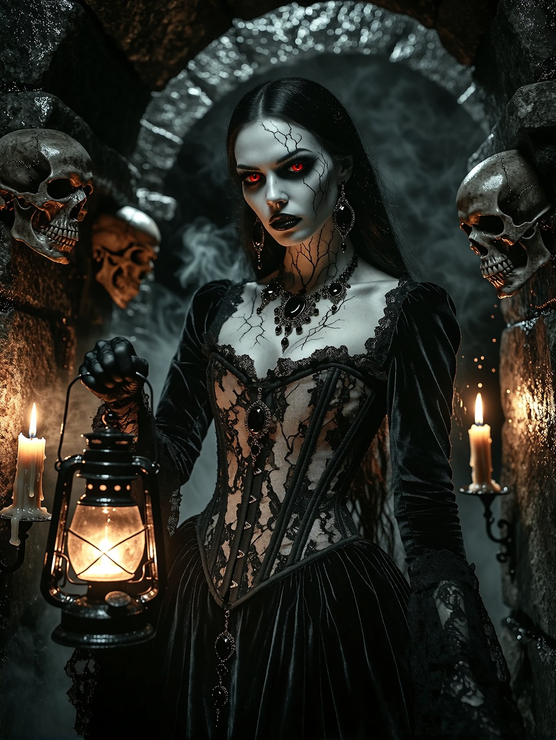 Dark Priestess in Gothic Catacomb — AI generated image