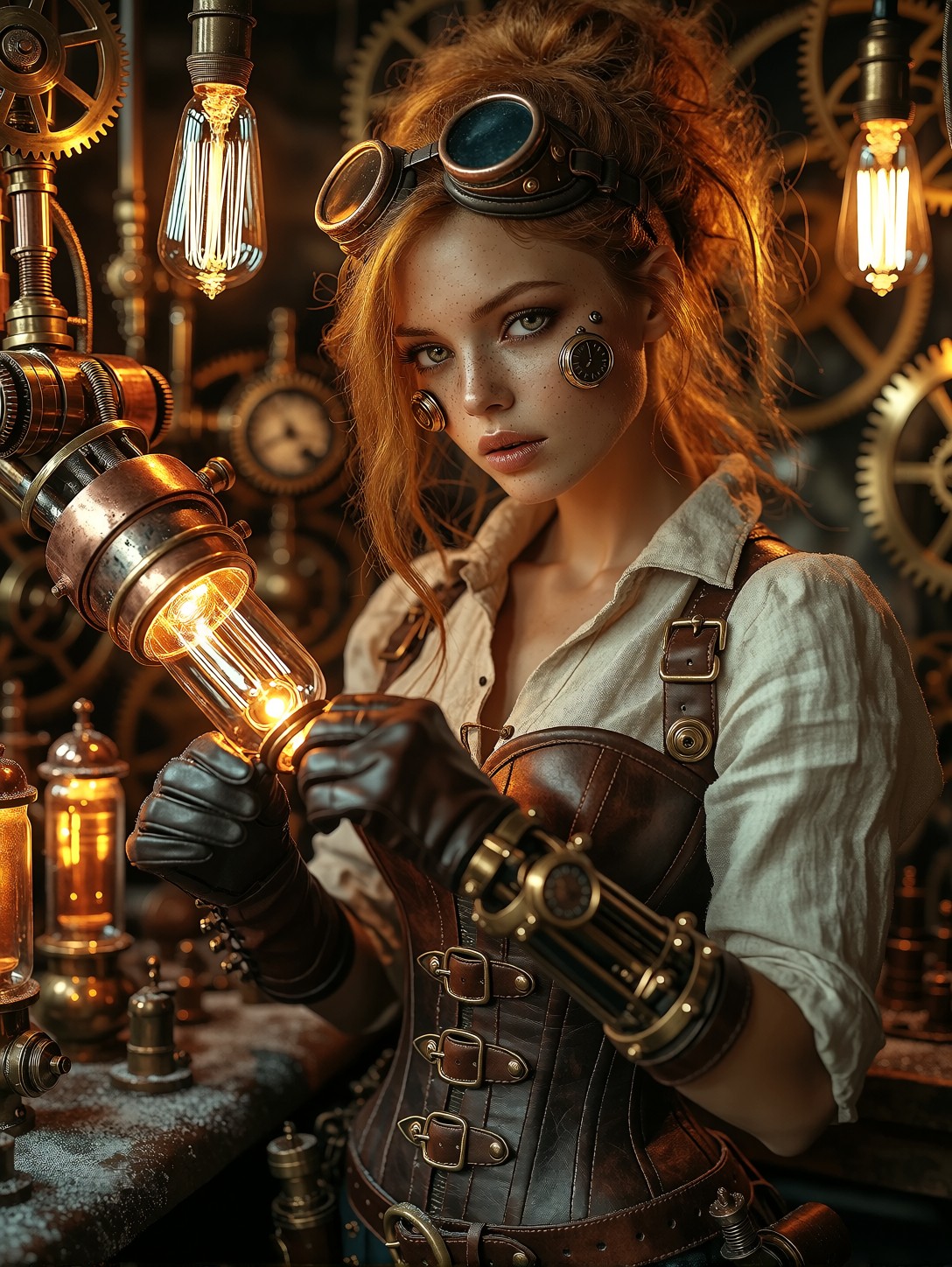 Steampunk Mechanic in Workshop — AI generated image