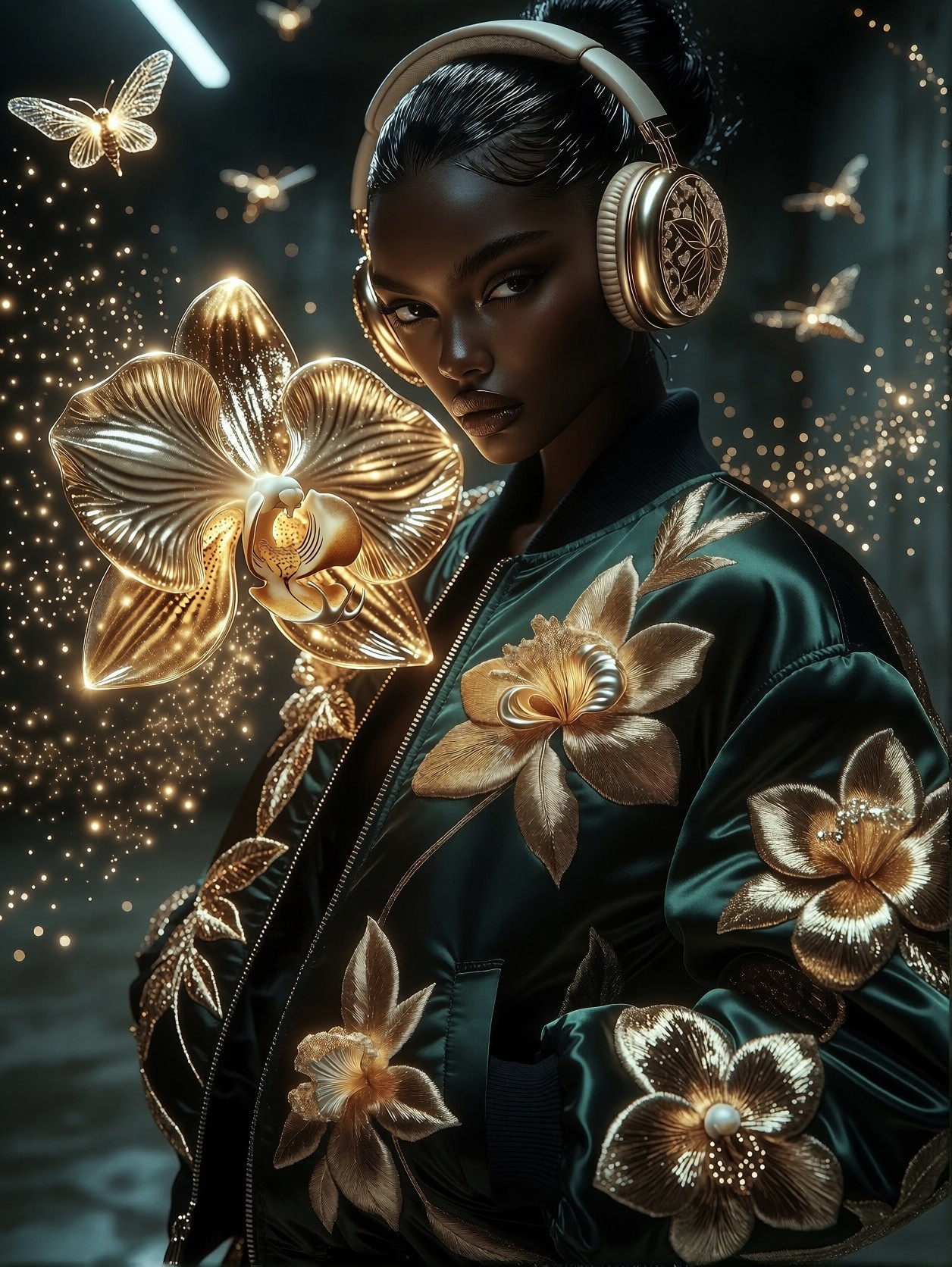 Golden Embroidery and Enchanted Florals — AI generated image