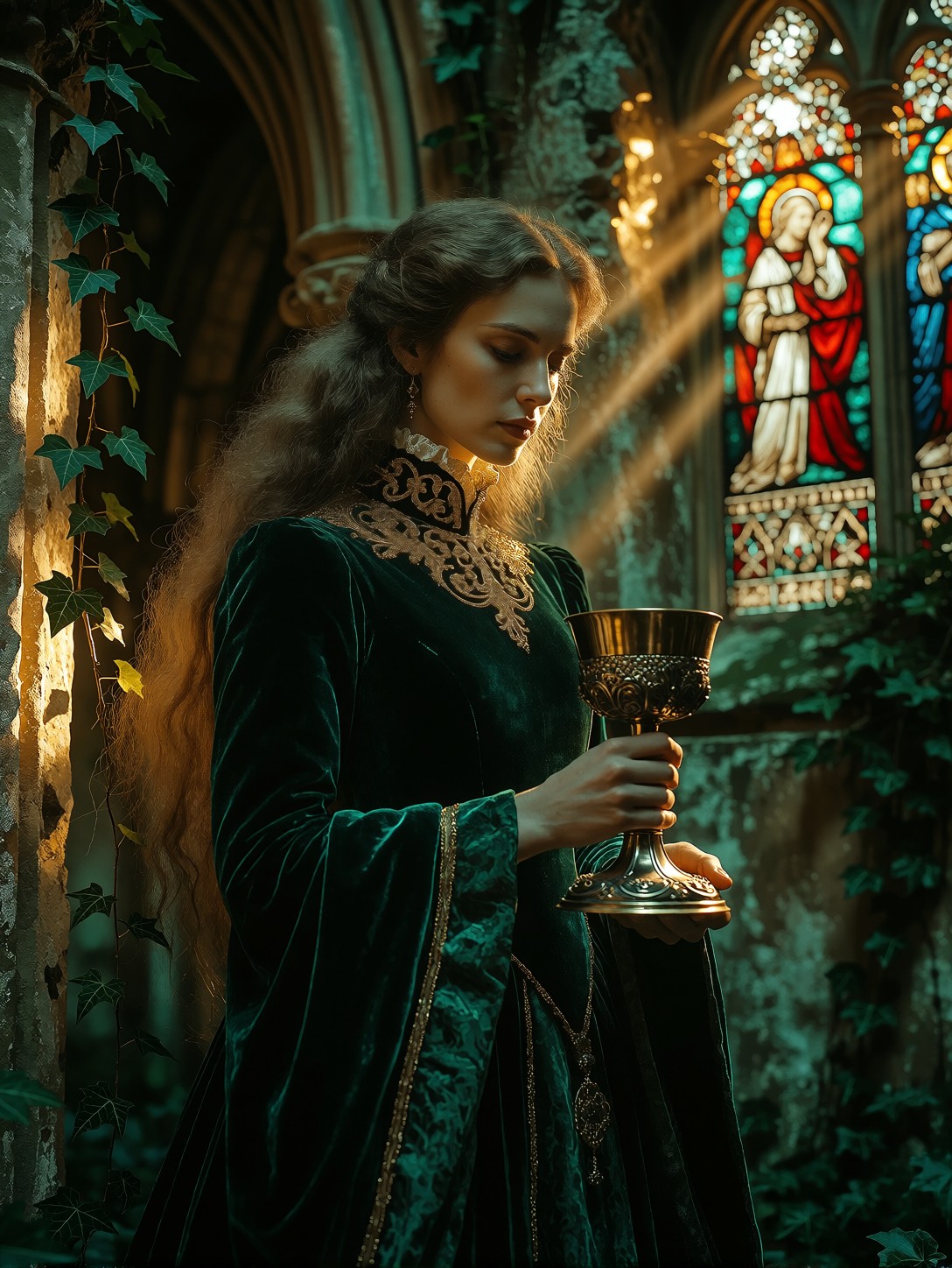 Majestic Noblewoman In Cathedral Ruins — AI generated image