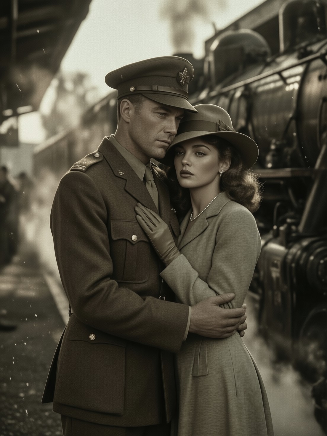 Vintage Train Platform Embrace — AI generated image