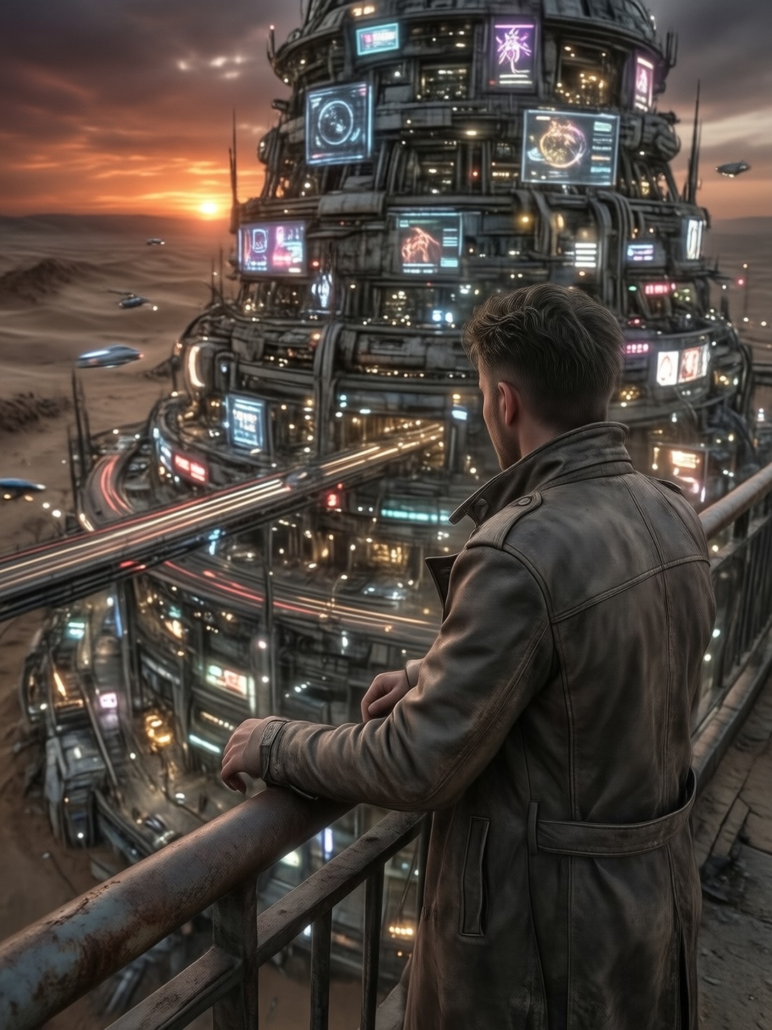 Cyberpunk Man Against Neon City — AI generated image