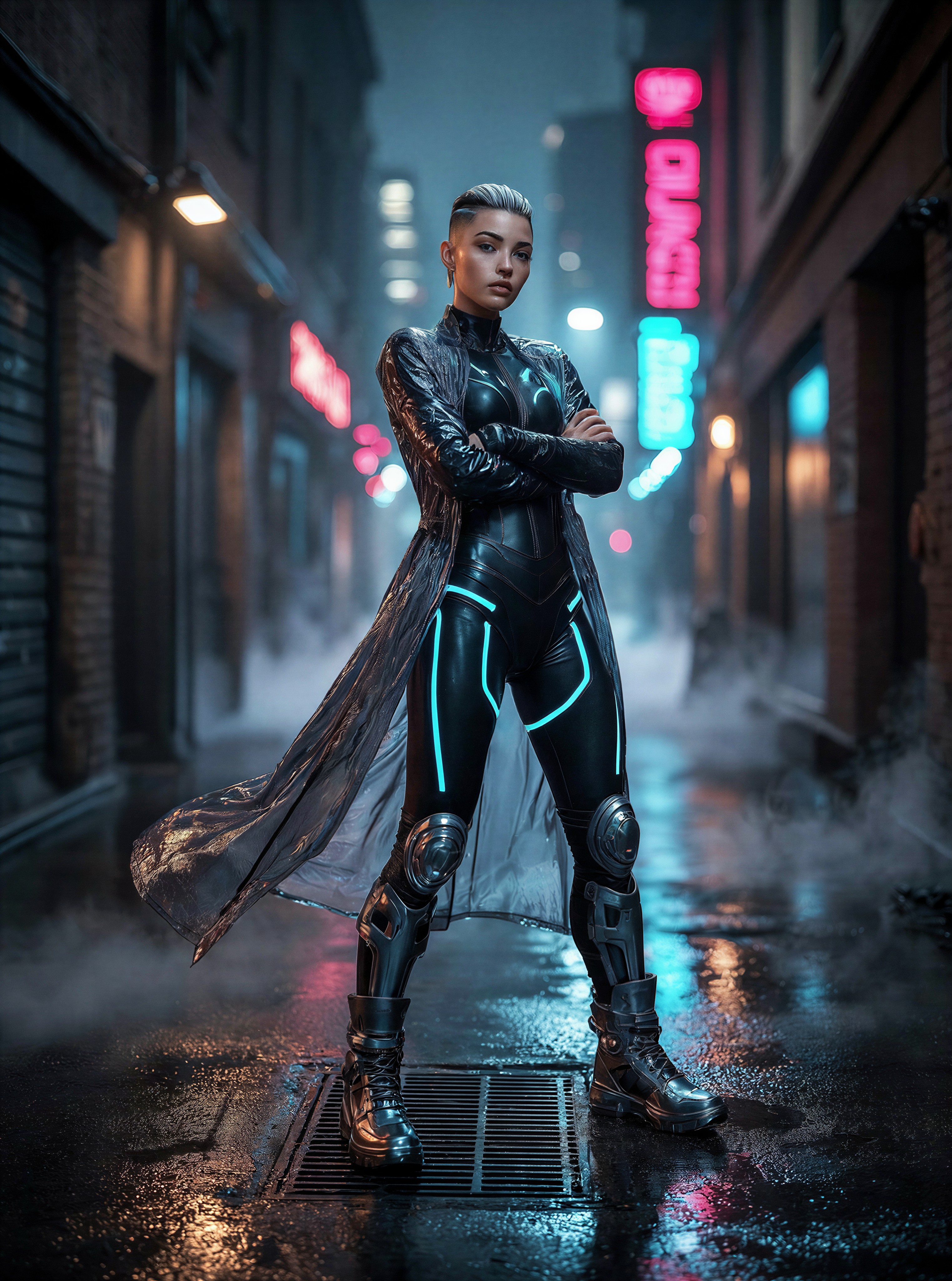 Cyberpunk Fashion in Neon Alley — AI generated image