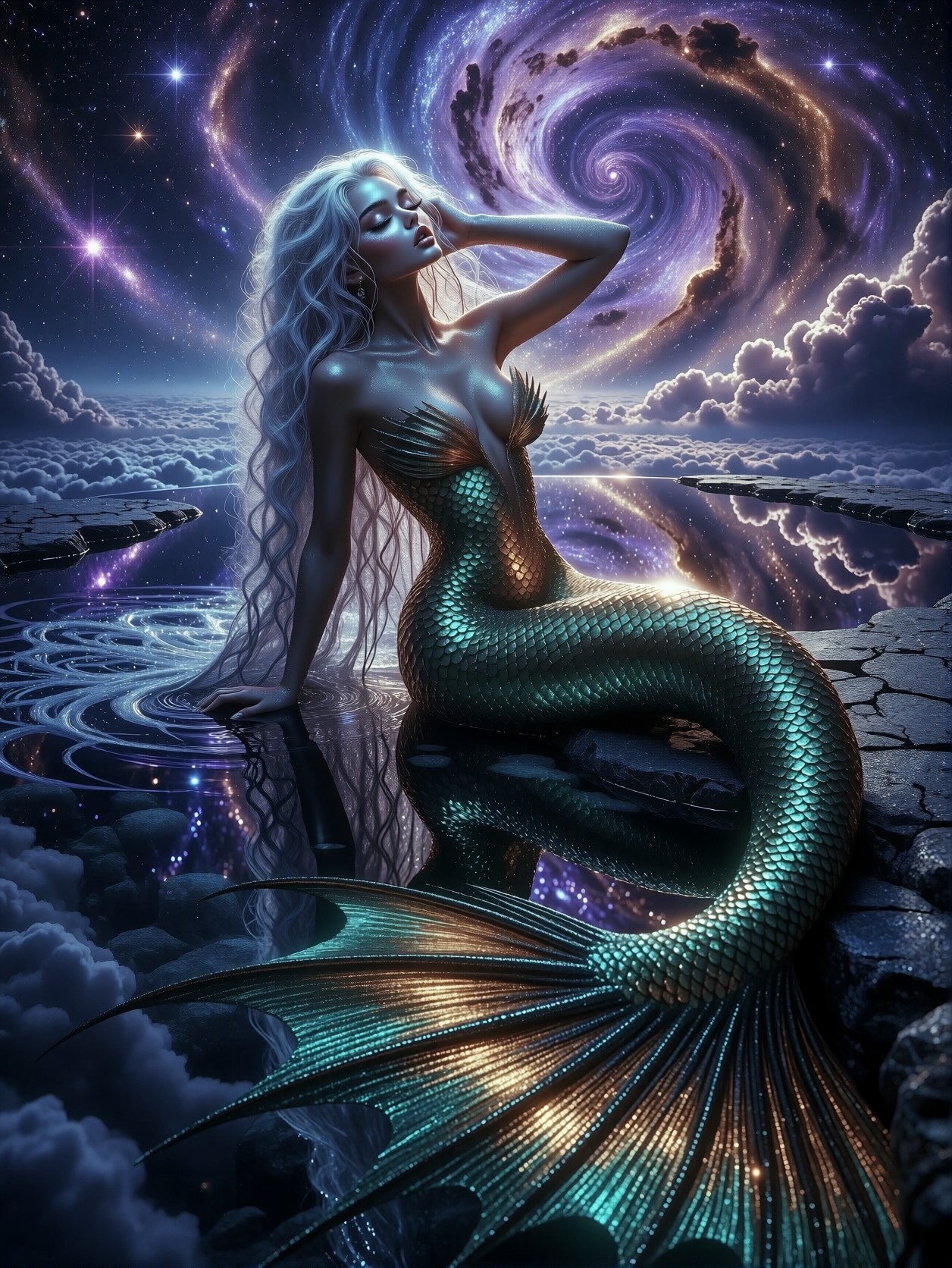Celestial Sea Nymph in Cosmic Nebula — AI generated image