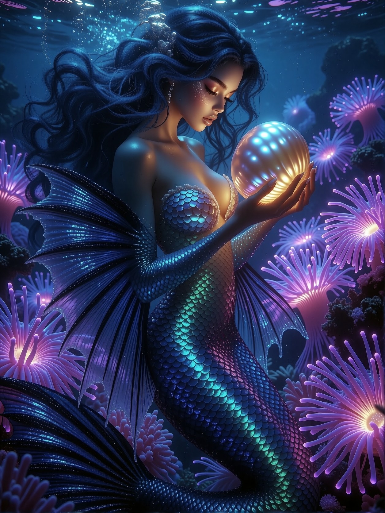 Cinematic Mermaid with Luminous Pearl — AI generated image