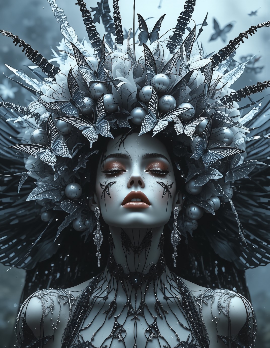 Mysterious Gothic Figure with Skeletal Headdress — AI generated image