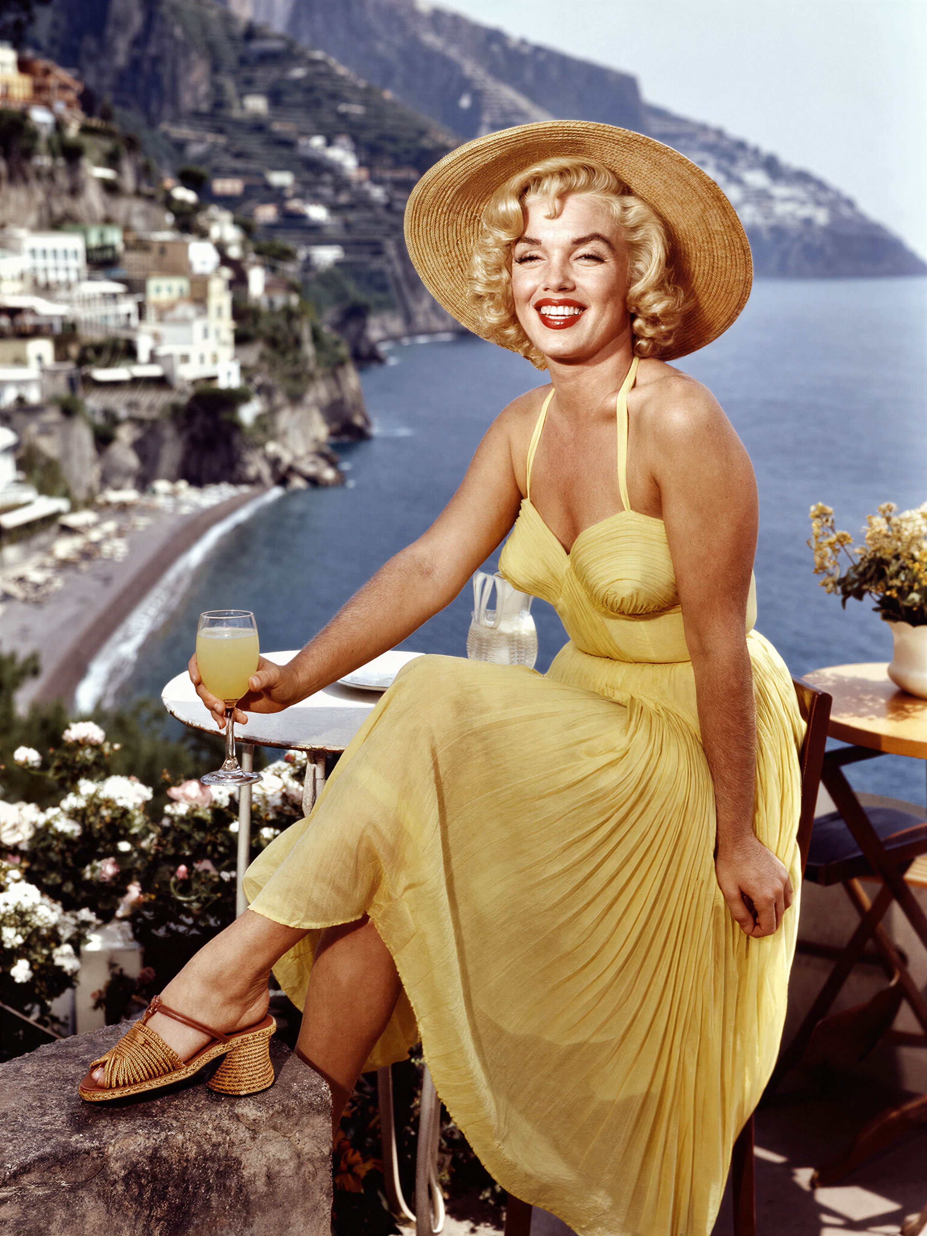 Marilyn Monroe in Lemon Dress on Amalfi Coast — AI generated image