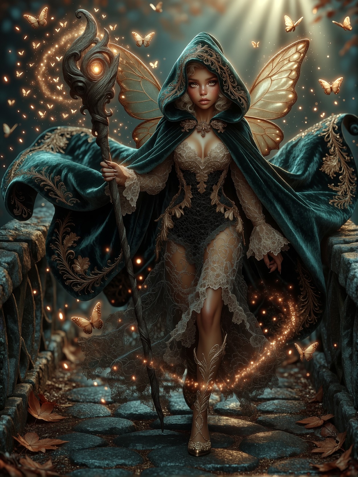 Mystical Fairy on Ancient Bridge at Twilight — AI generated image