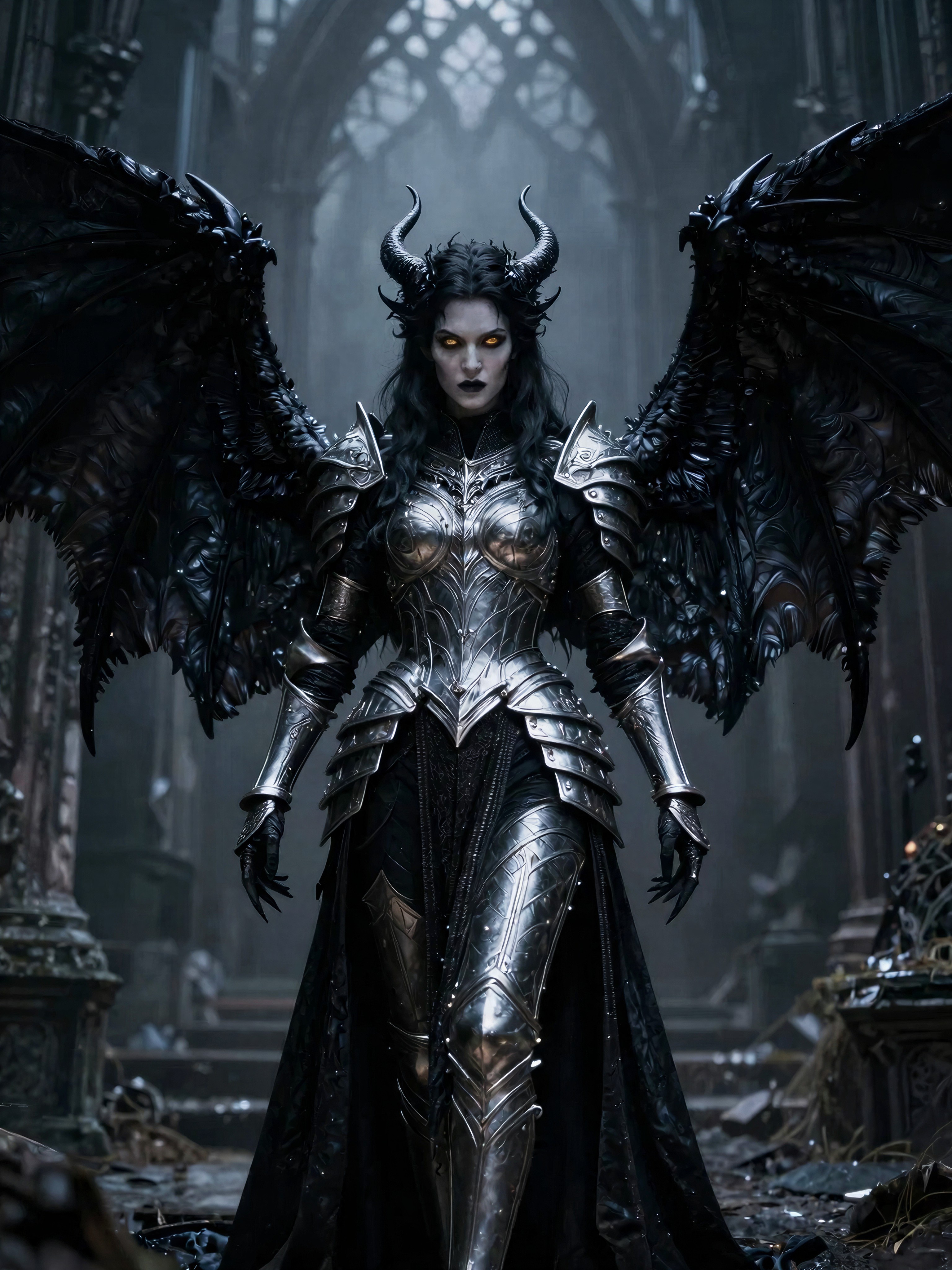 Dark Demoness with Obsidian Wings — AI generated image