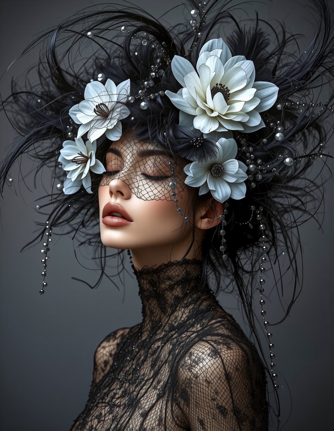 Ethereal Figure in Gothic Headdress — AI generated image