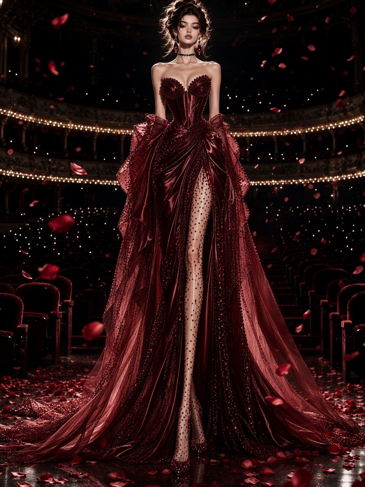 Dramatic Crimson Haute Couture Portrait — AI generated image