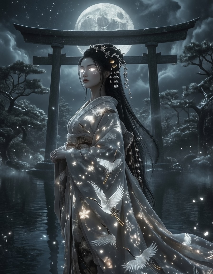 Celestial Princess at Floating Torii — AI generated image
