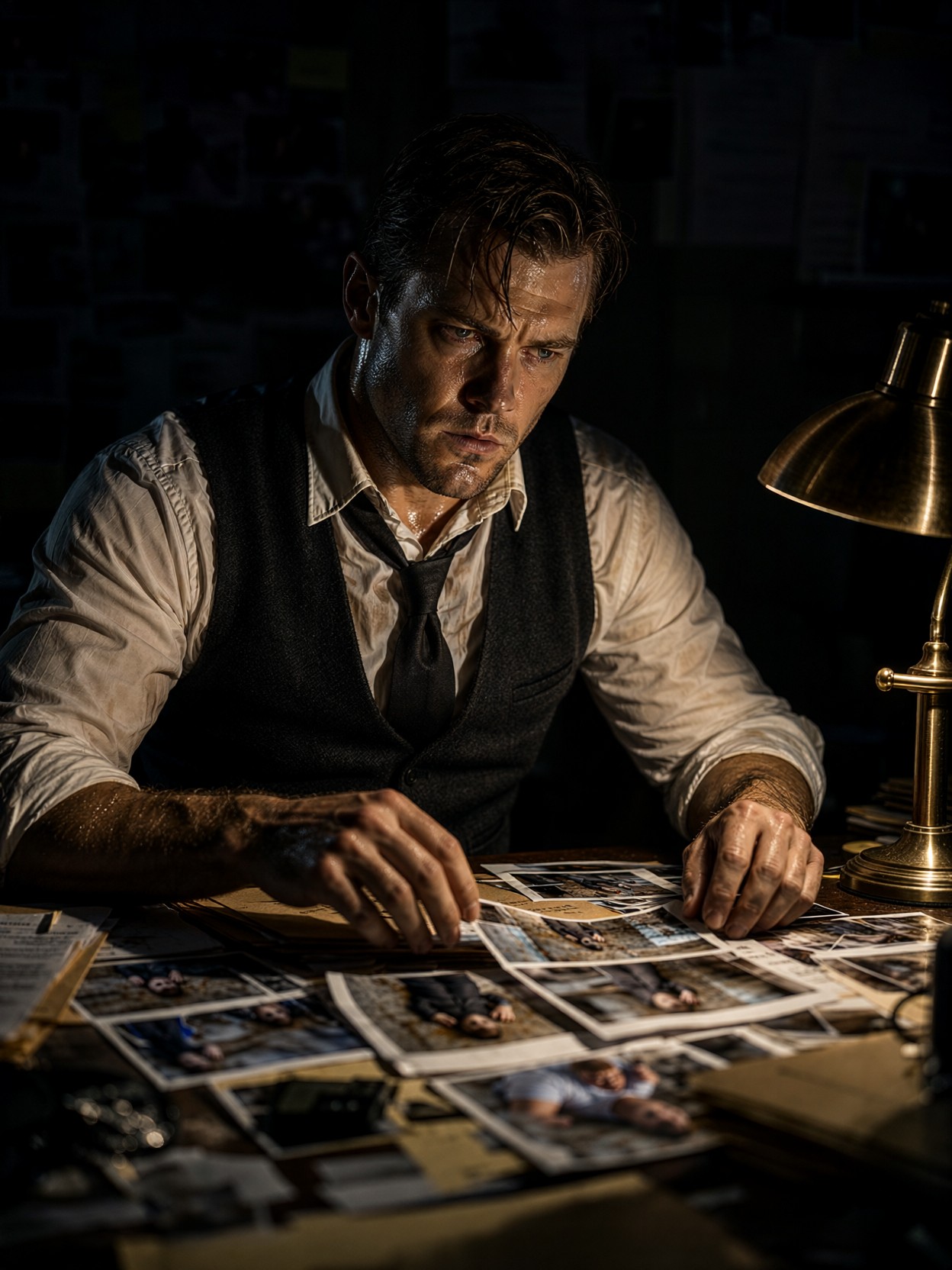 Rugged Detective Under Brass Light — AI generated image