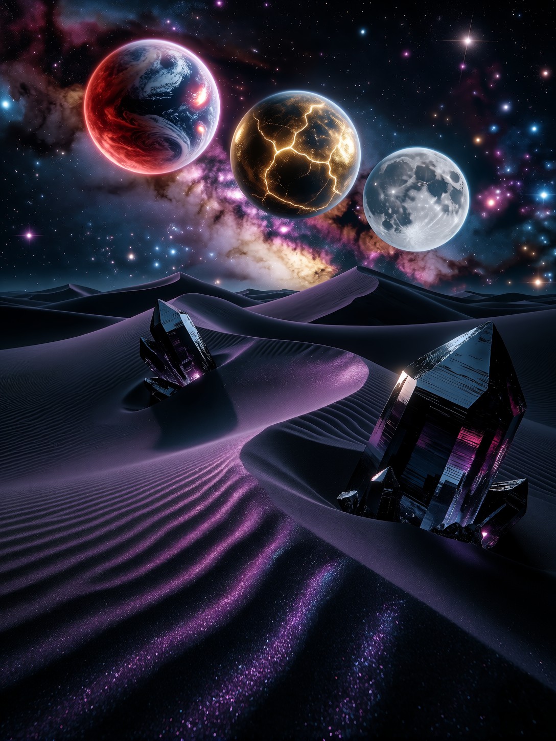 Surreal Cosmic Desert With Glowing Crystals — AI generated image