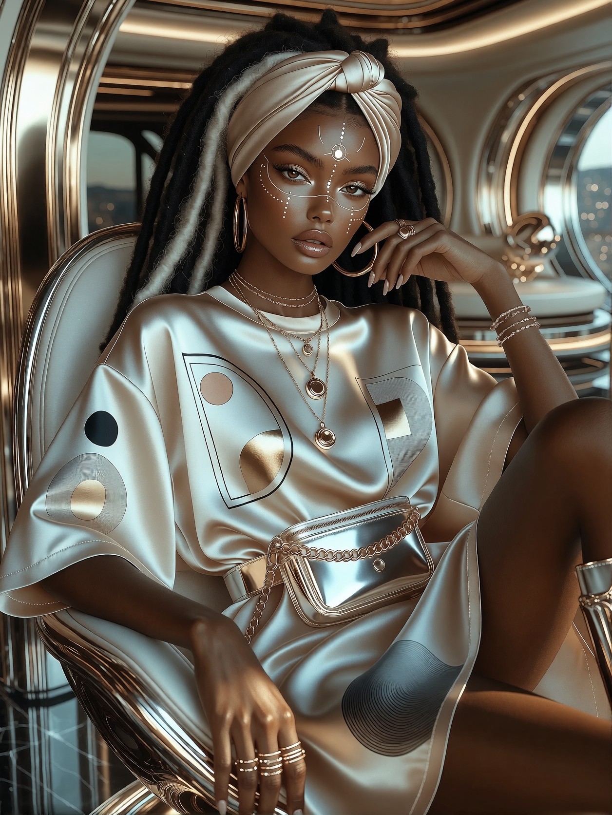 Futuristic Fashion Icon in Luxurious Interior — AI generated image