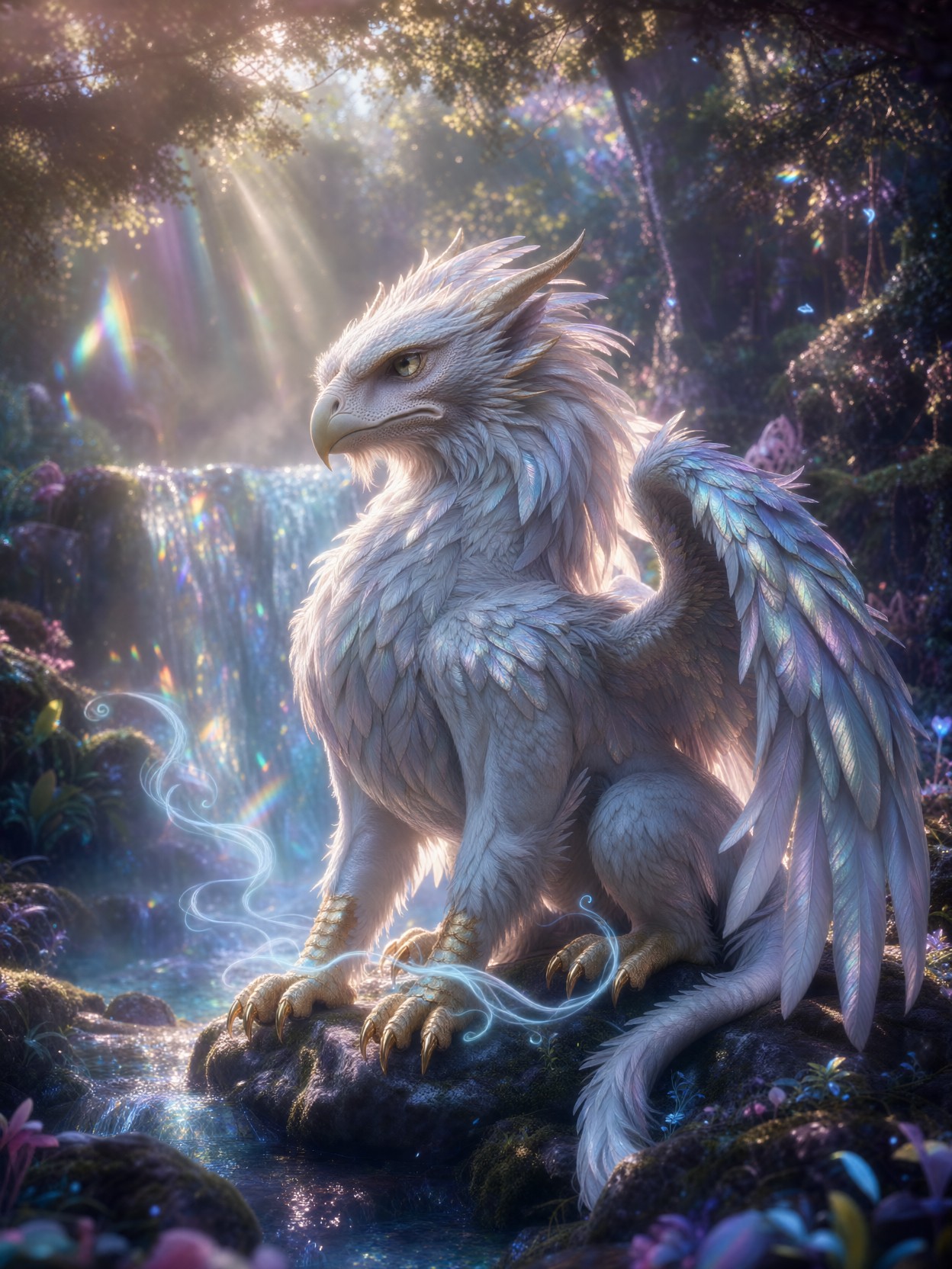 Waterfall Files Snow White Gryphon Waterfall Morning — Qwen 2.1 AI Generator | Proxima ...