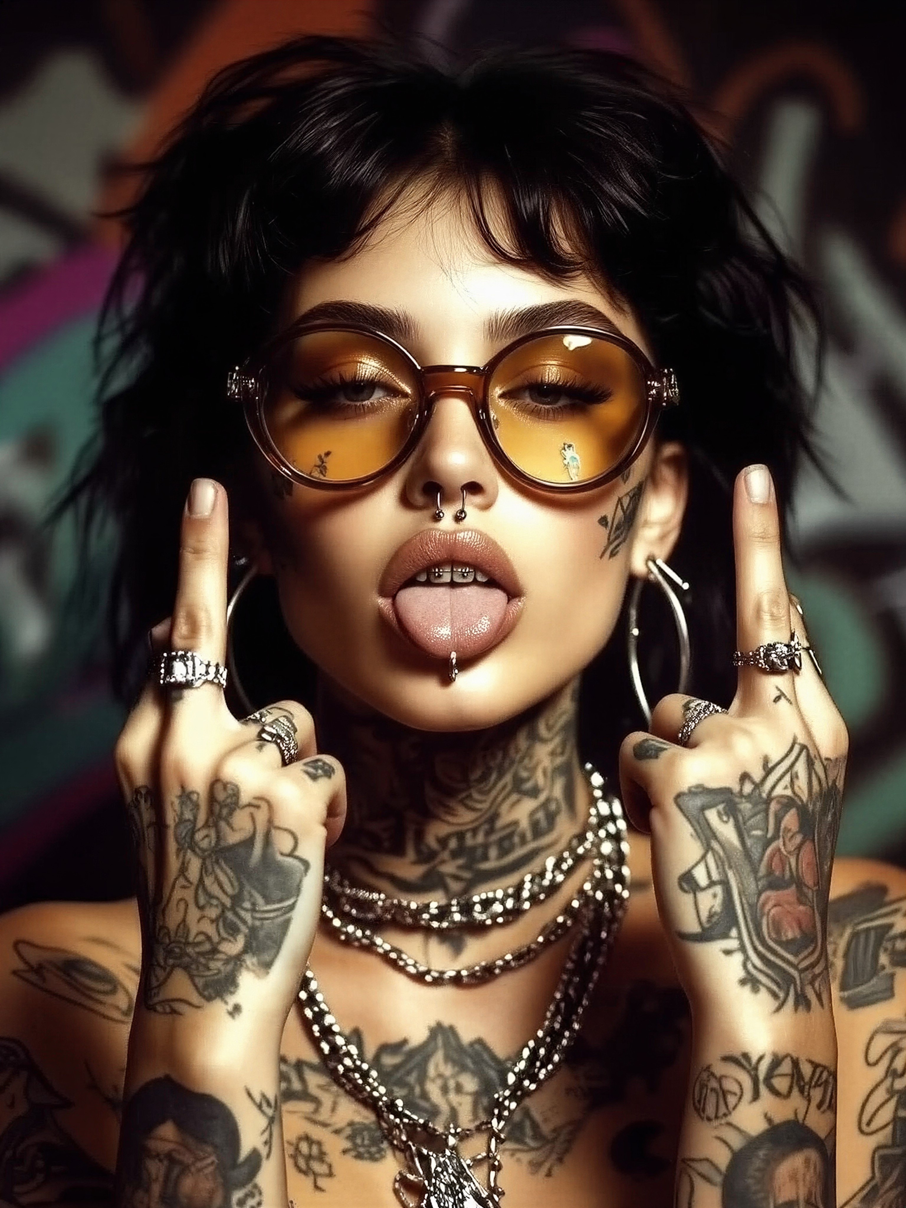 Rebellious Tattooed Woman with Edgy Punk Aesthetic — AI generated image