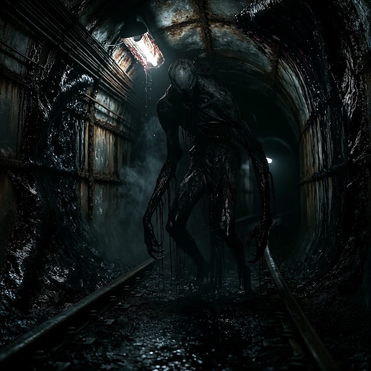 Grotesque Horror Figure In Subway — AI generated image