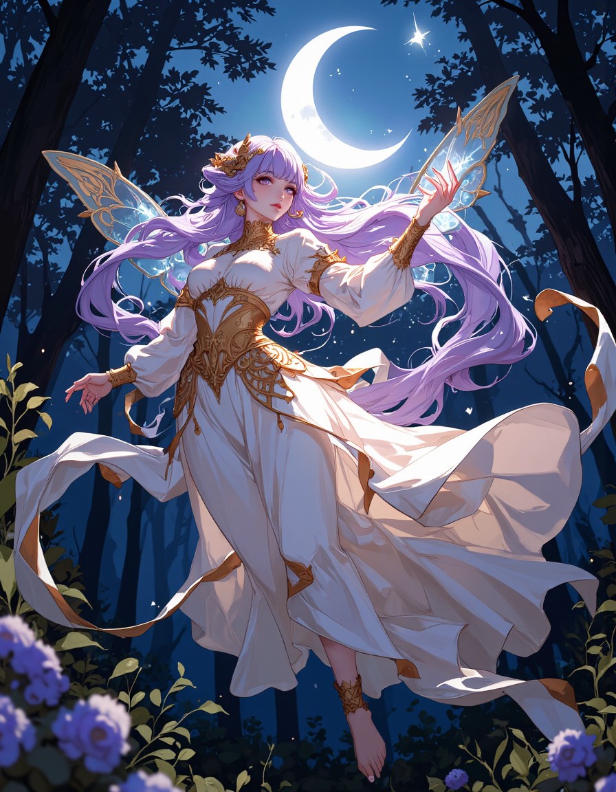 Magical Girl in Moonlit Forest — AI generated image