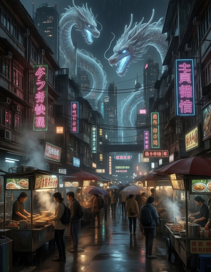 Cyberpunk Neon Rain District — AI generated image