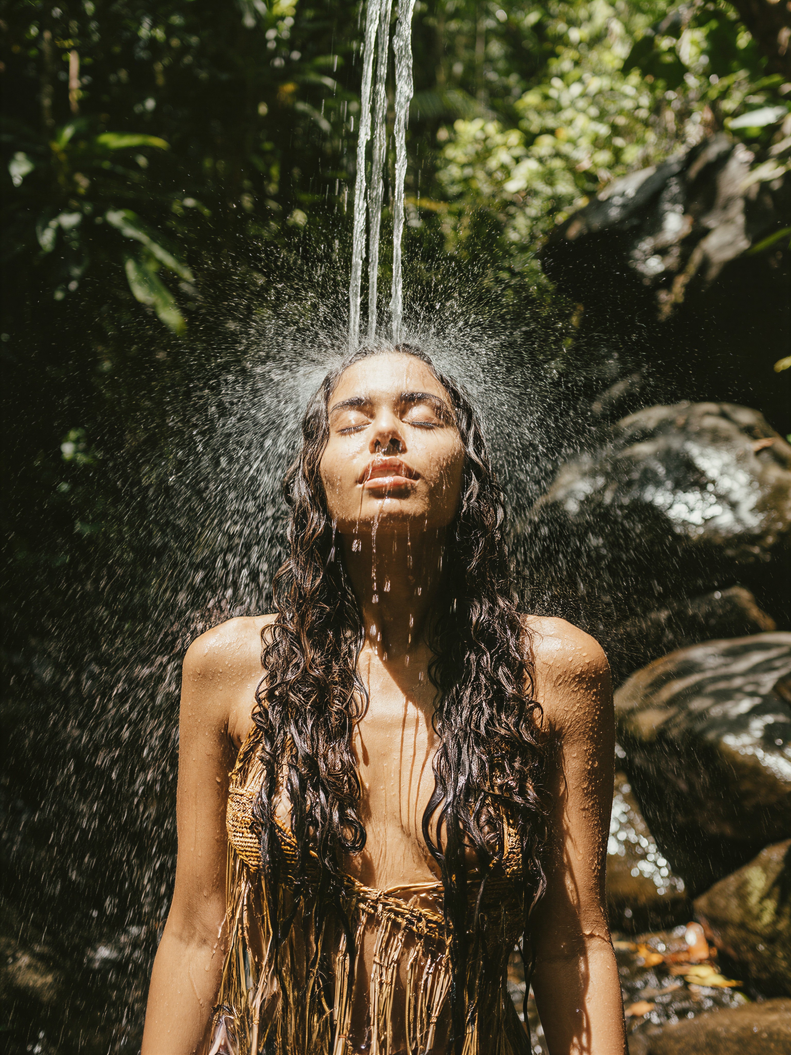 Cinematic Jungle Waterfall Portrait — AI generated image