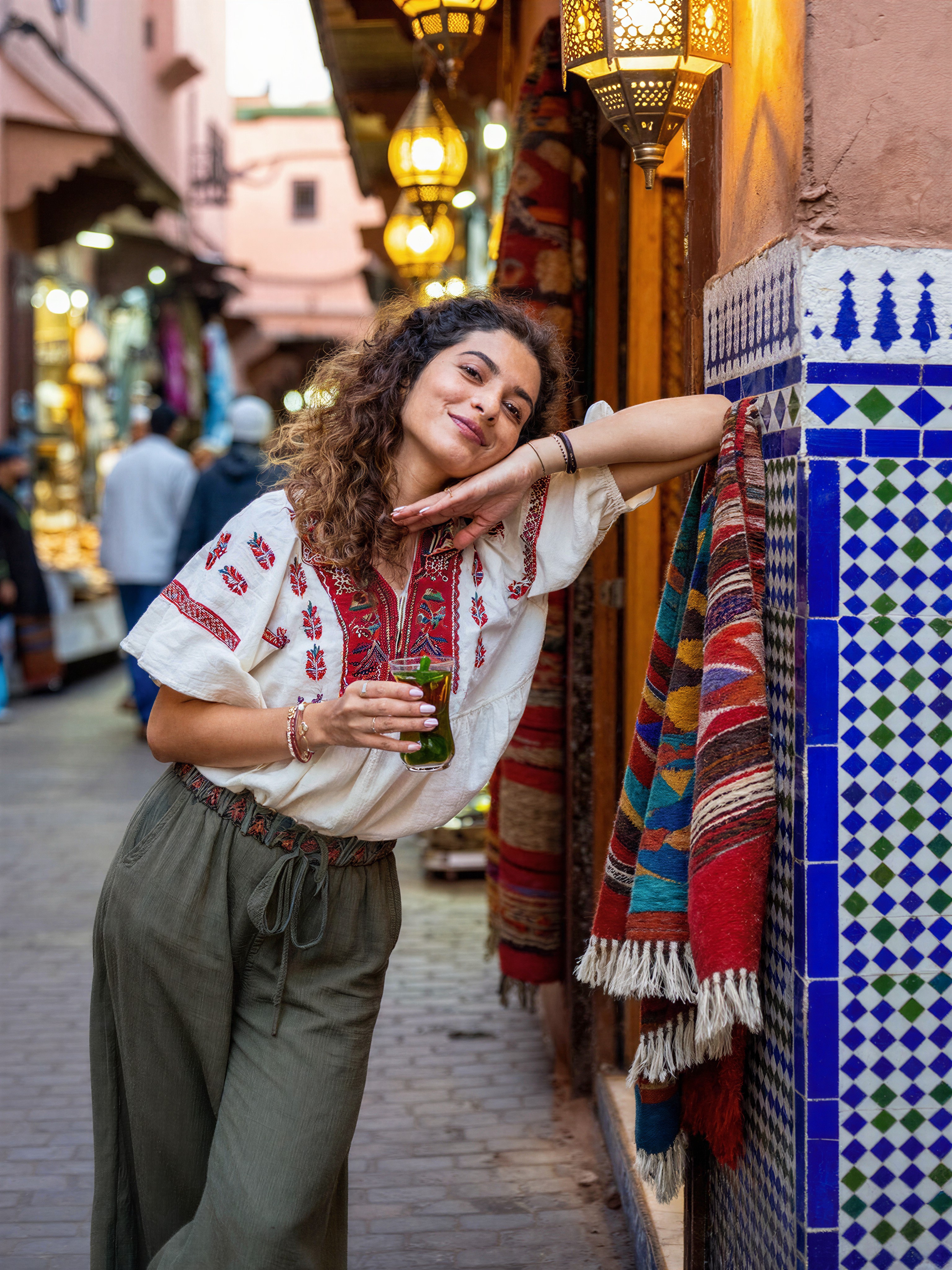 Playful Woman in Marrakech Alley — AI generated image
