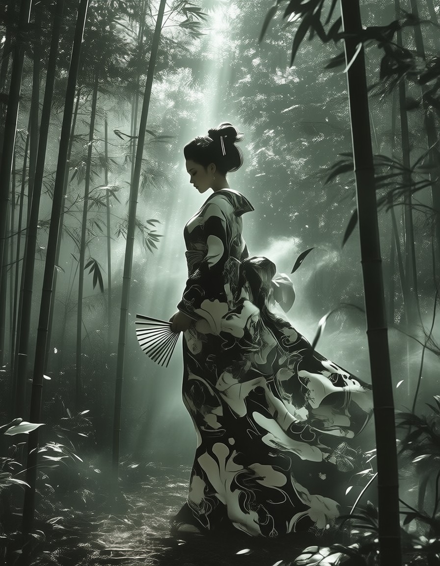 Ethereal Geisha in Bamboo Grove — AI generated image