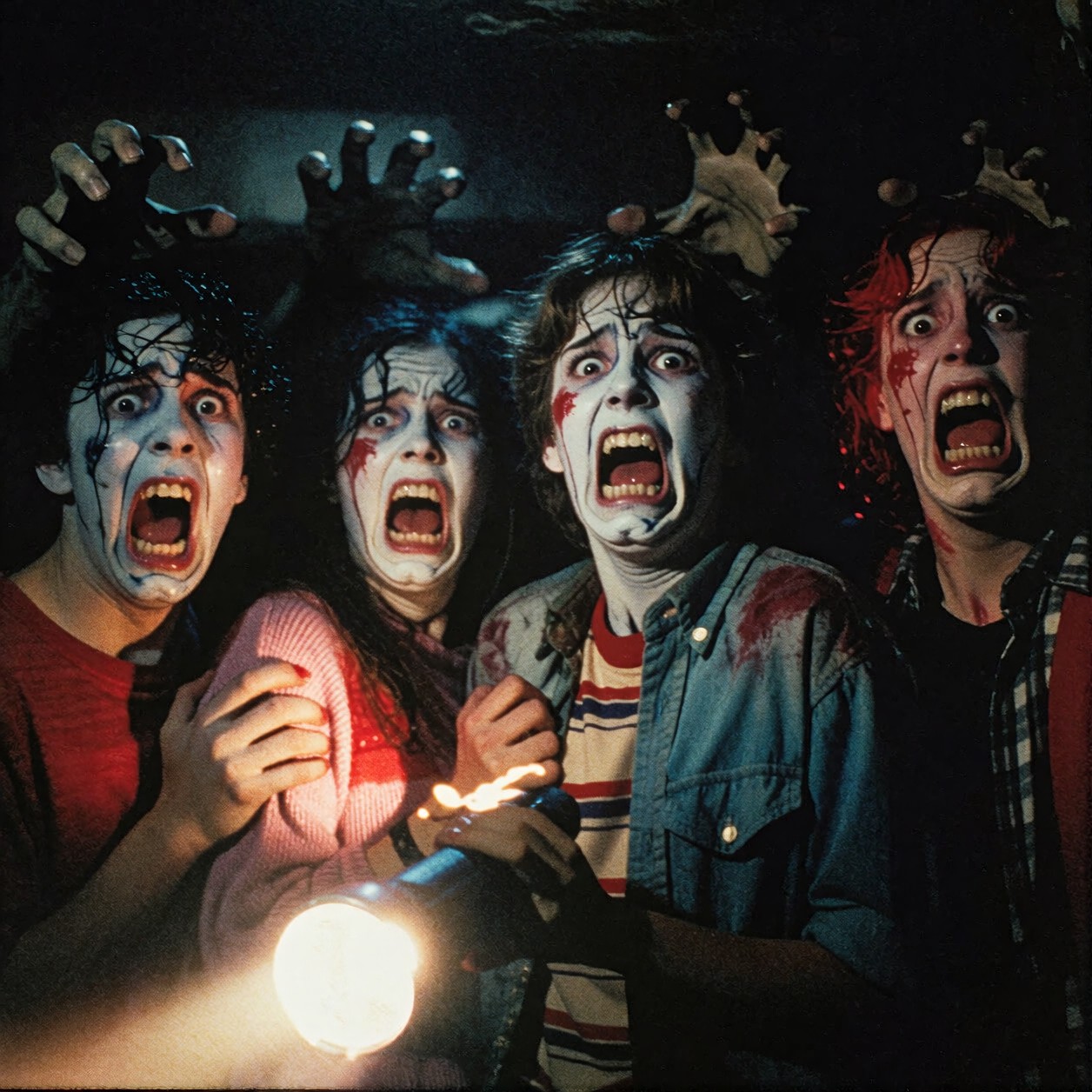 Panicked Teenagers in Dark Basement — AI generated image