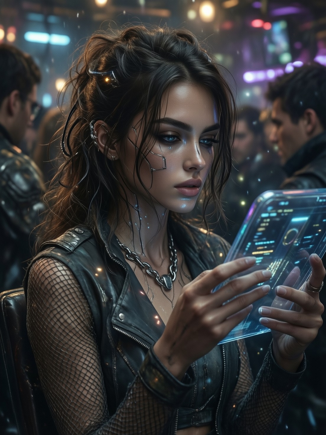 Cyberpunk Portrait with Glowing Data-Jack — AI generated image