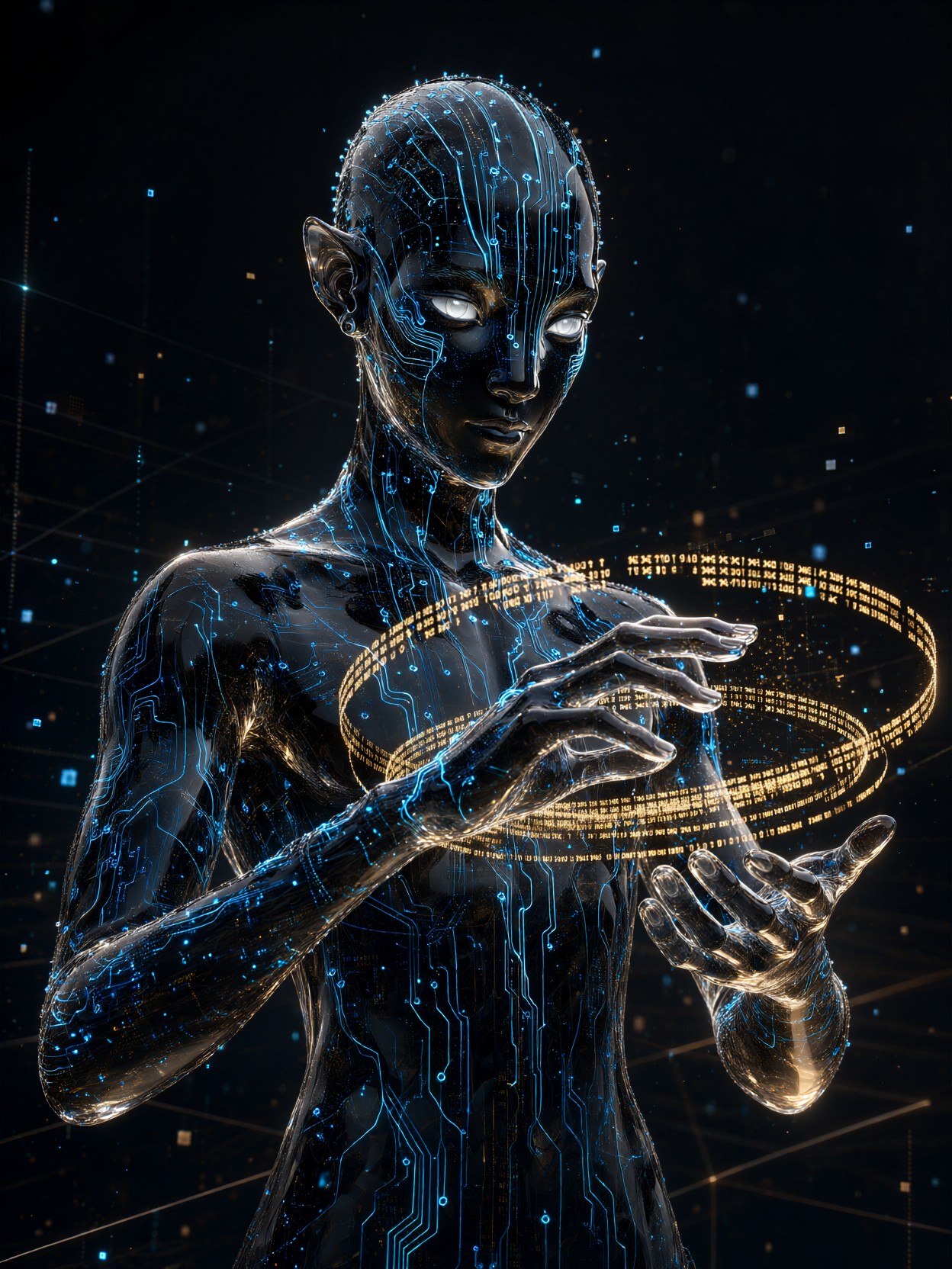 Obsidian Glass Avatar With Data Rings — AI generated image