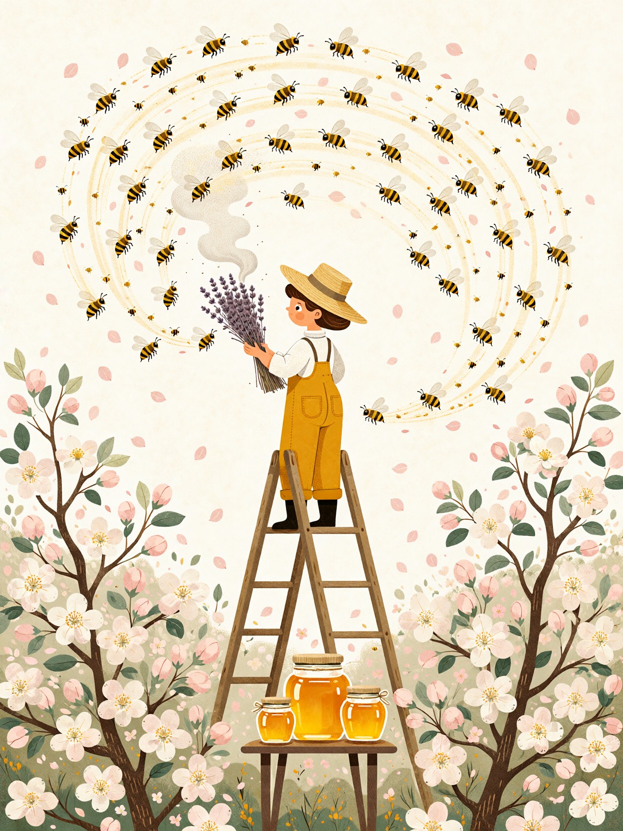 Whimsical Beekeeper Among Apple Blossoms — AI generated image