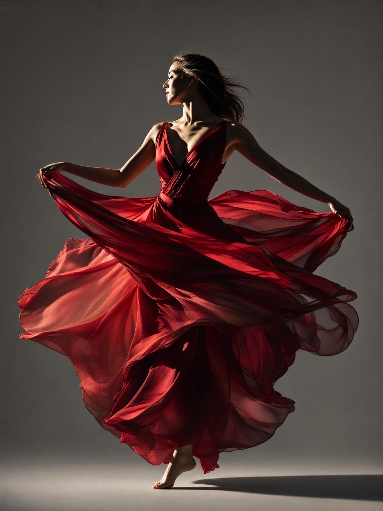 Dancer Twirling In Crimson Gown — AI generated image