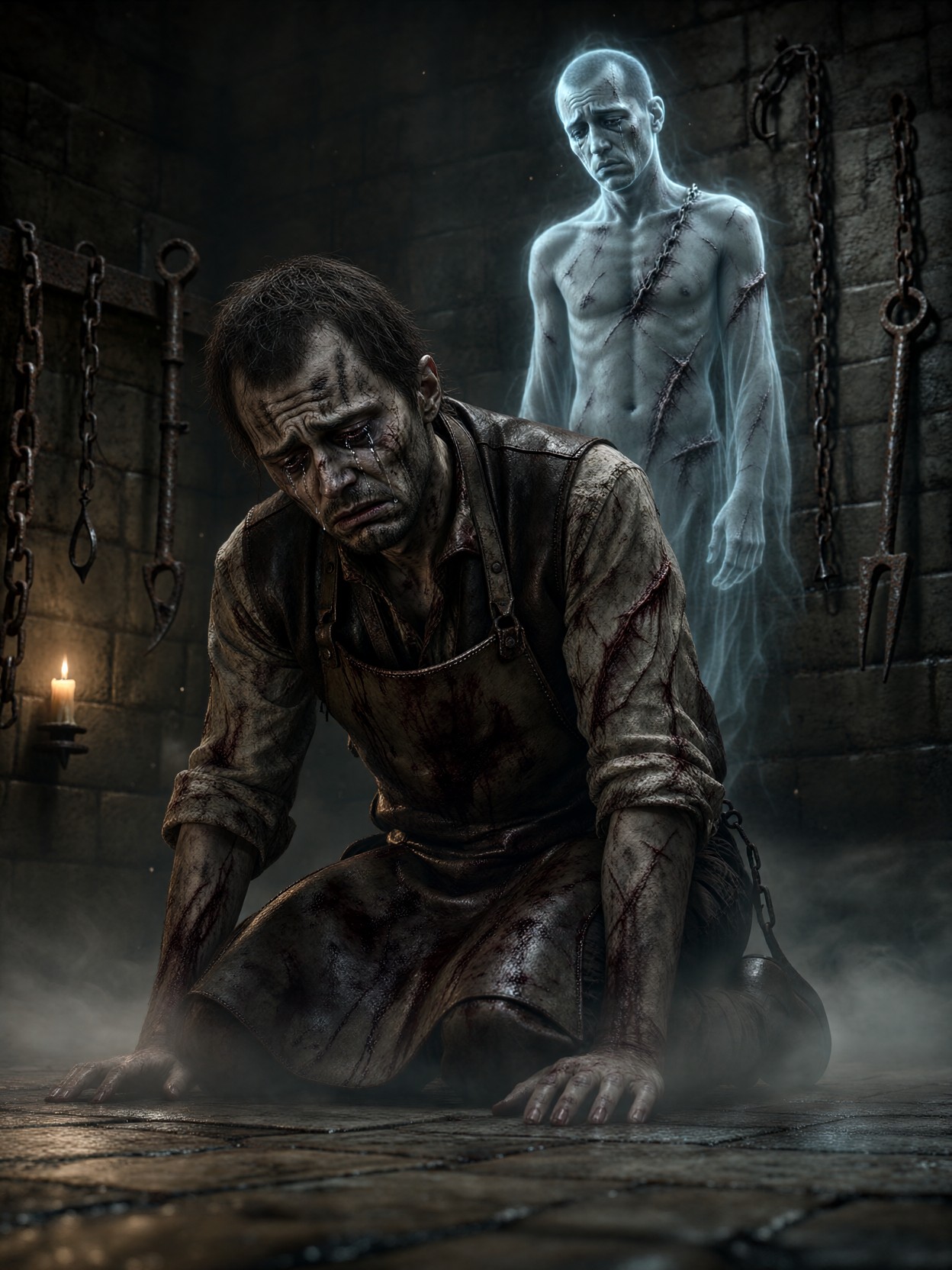 Torturer Weeps Before His Ghost — AI generated image