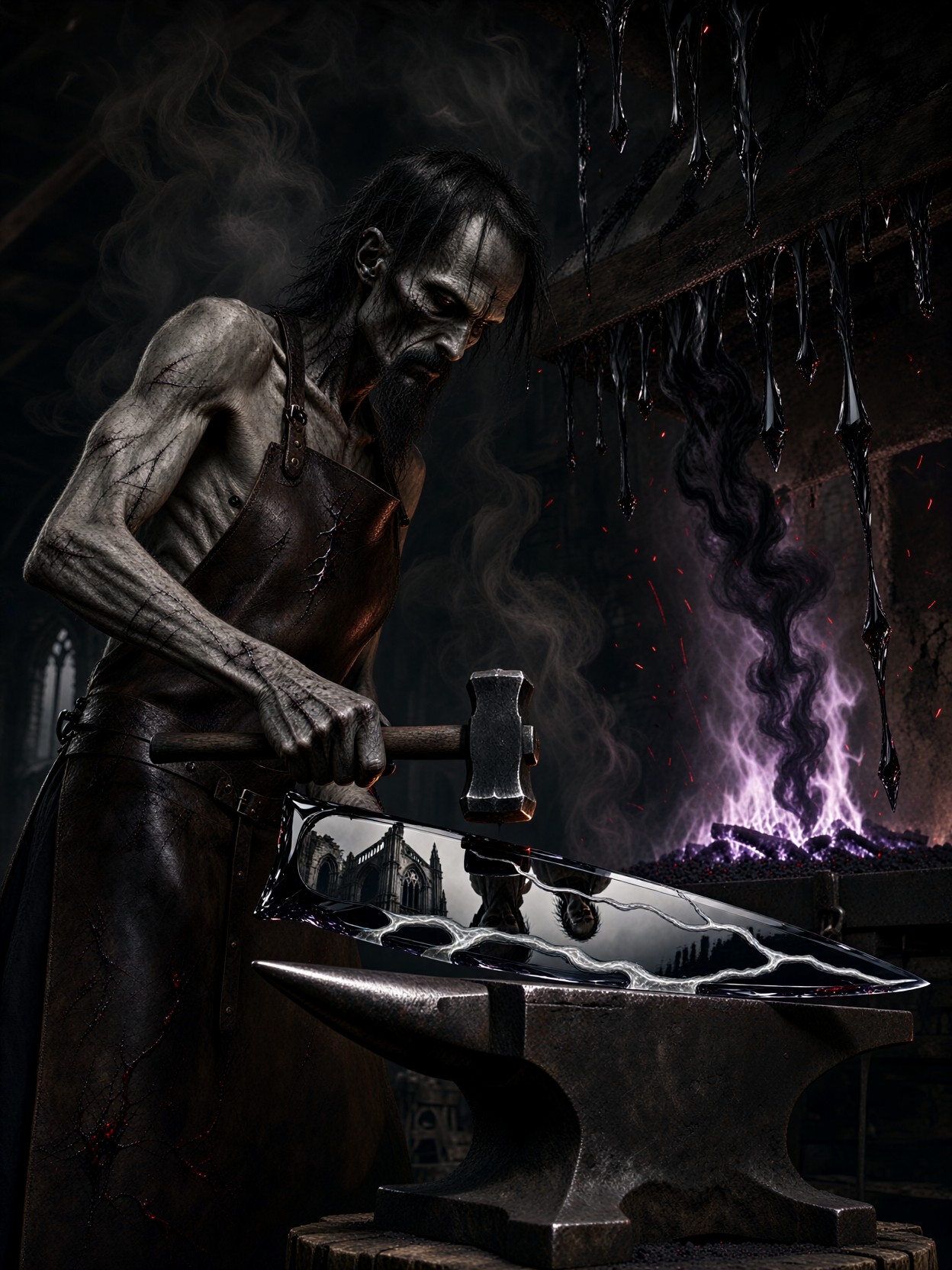 Blacksmith Forging Obsidian Blade — AI generated image