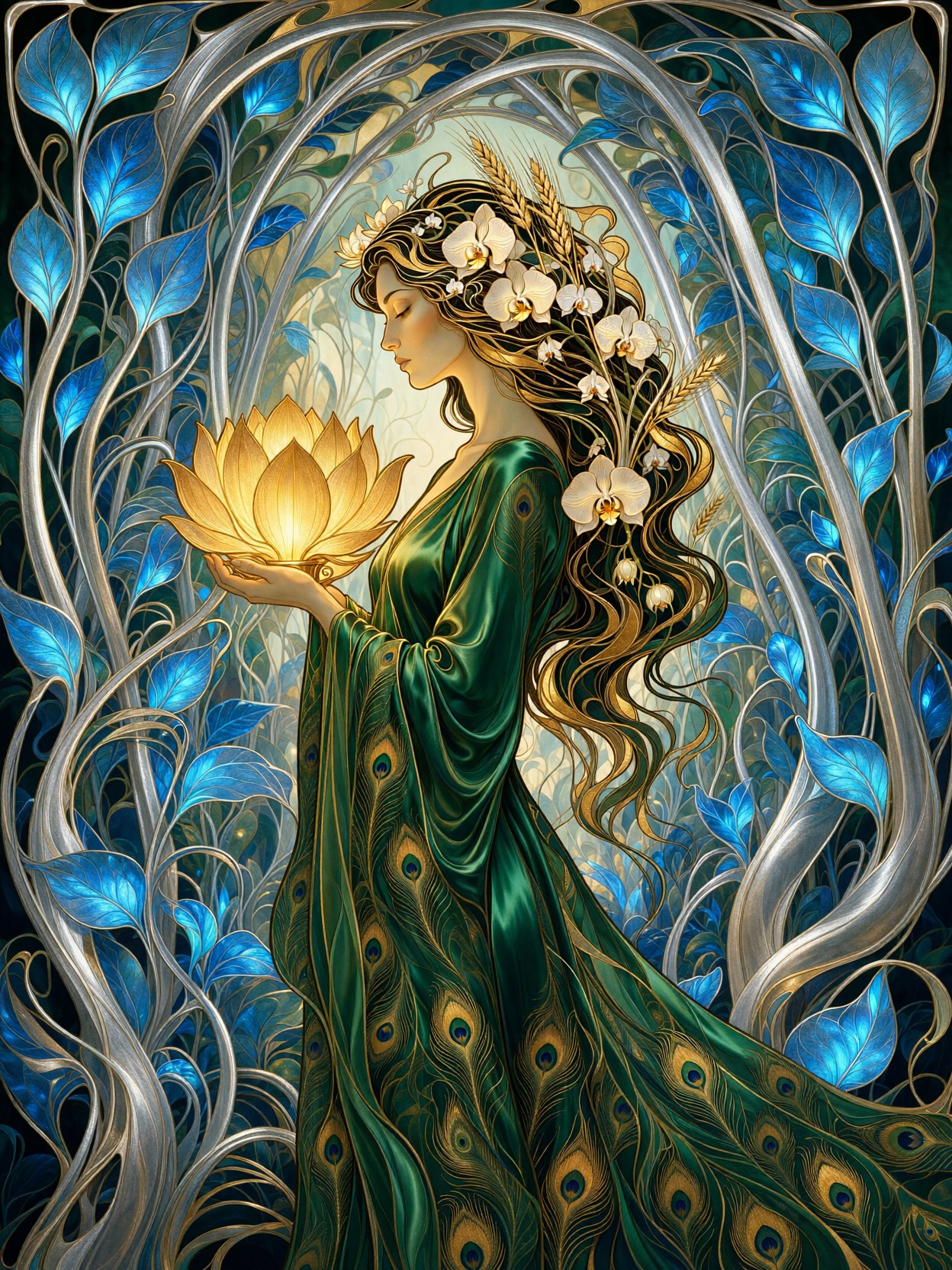 Elegant Art Nouveau Golden Lotus — AI generated image