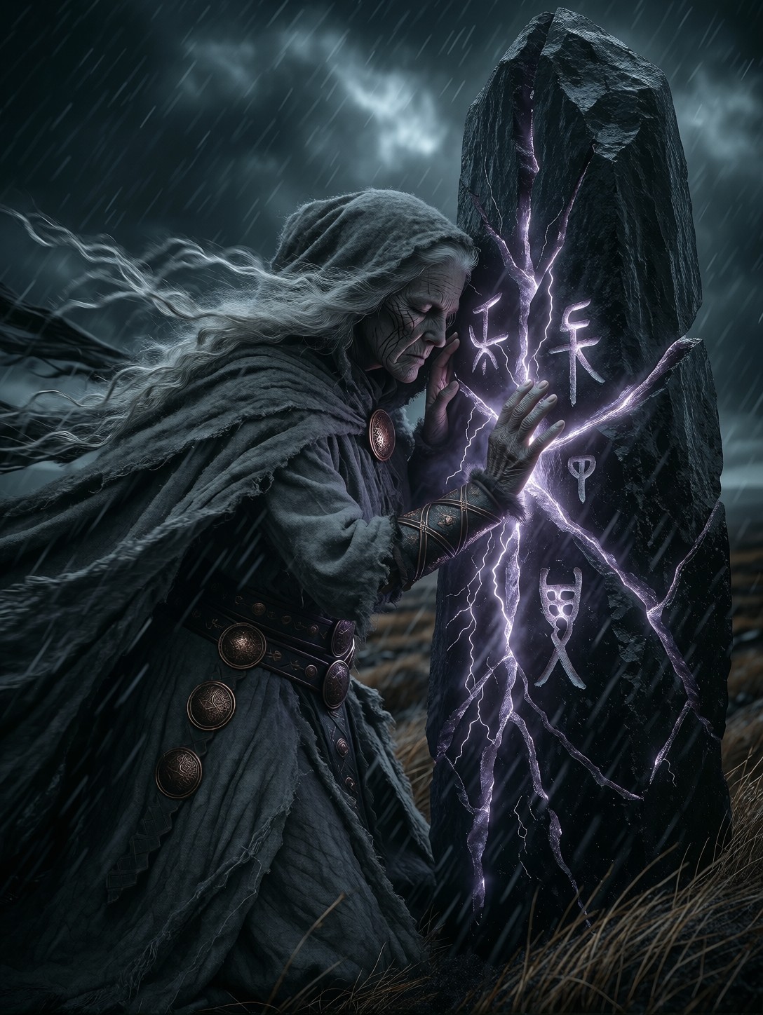 Stormoracle Reading Lightning Monolith — AI generated image