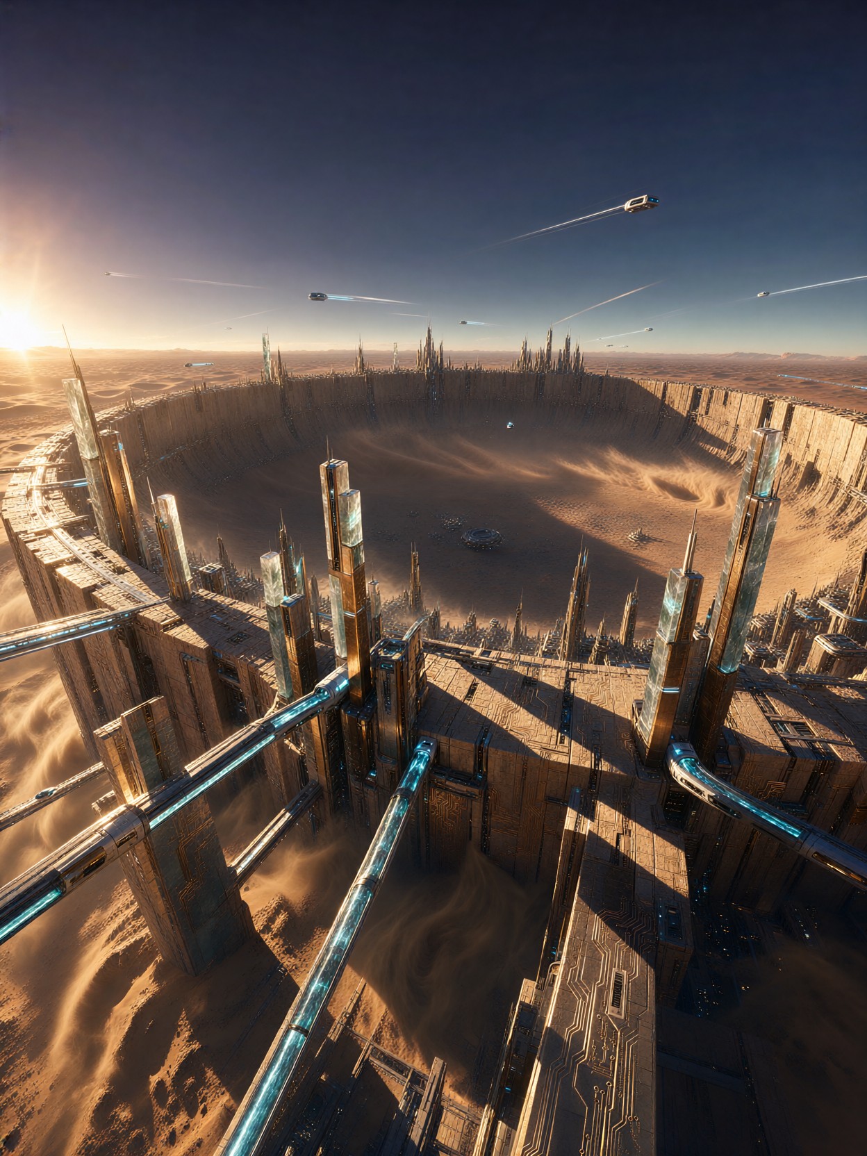 Desert Crater Sci-Fi City — AI generated image