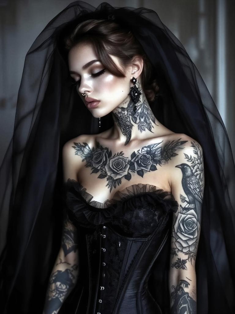 Elegant Gothic Femme in Sheer Veil